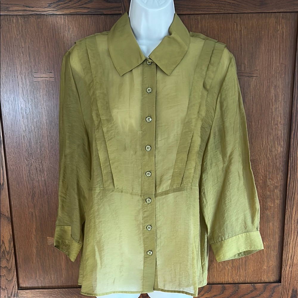 CAbi Portrait Blouse, New without Tags, size medium. Olive color.